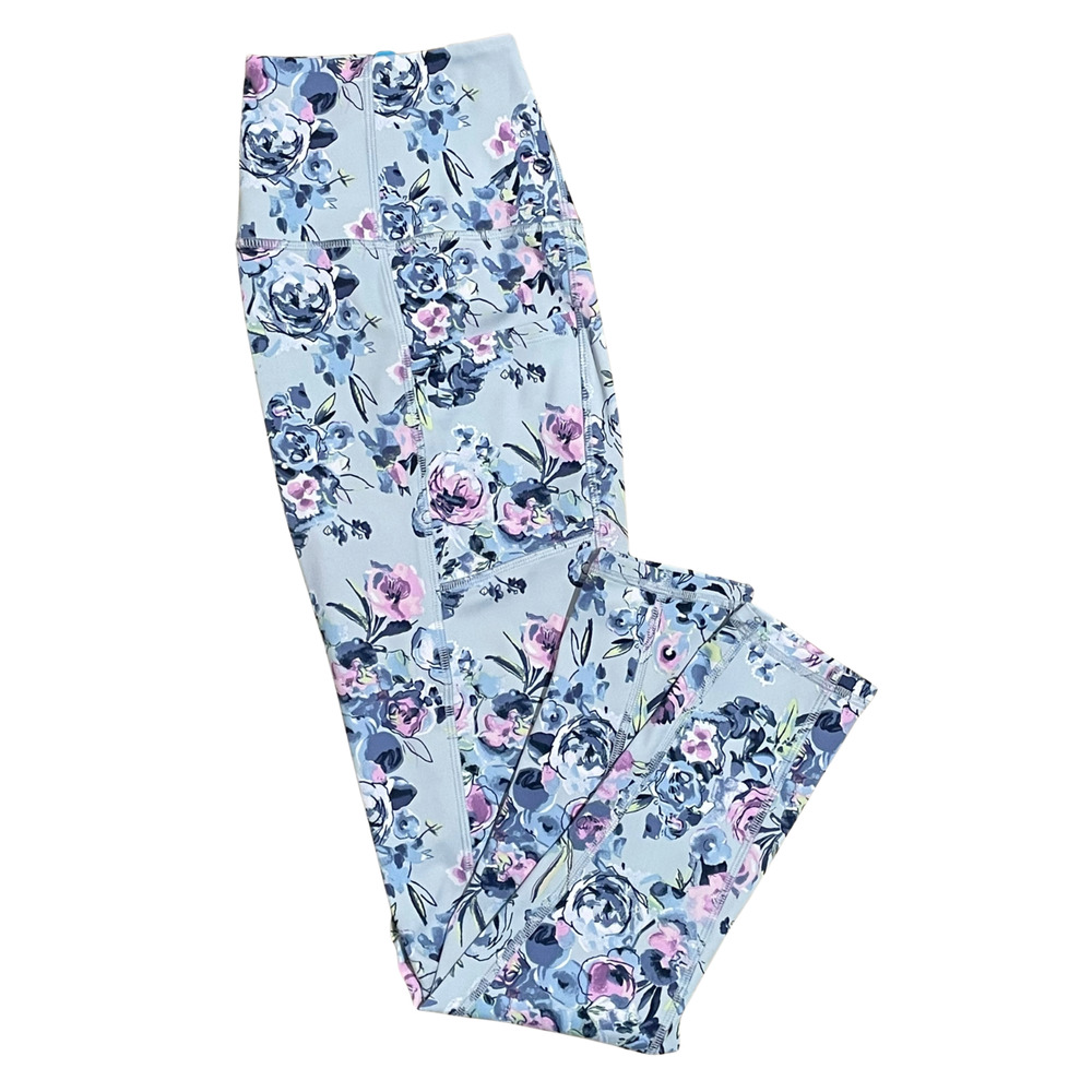 Vera Bradley Sz L Ankle Leggings 26"L Fresh Cut Bouquet Watercolor Floral Blue